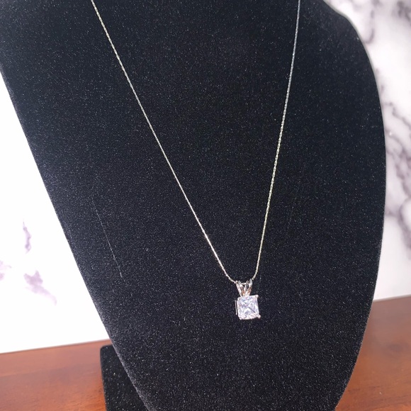 ๐ SOLD NWOT 3ct princess CZ necklace 14k chain - Picture 3 of 7